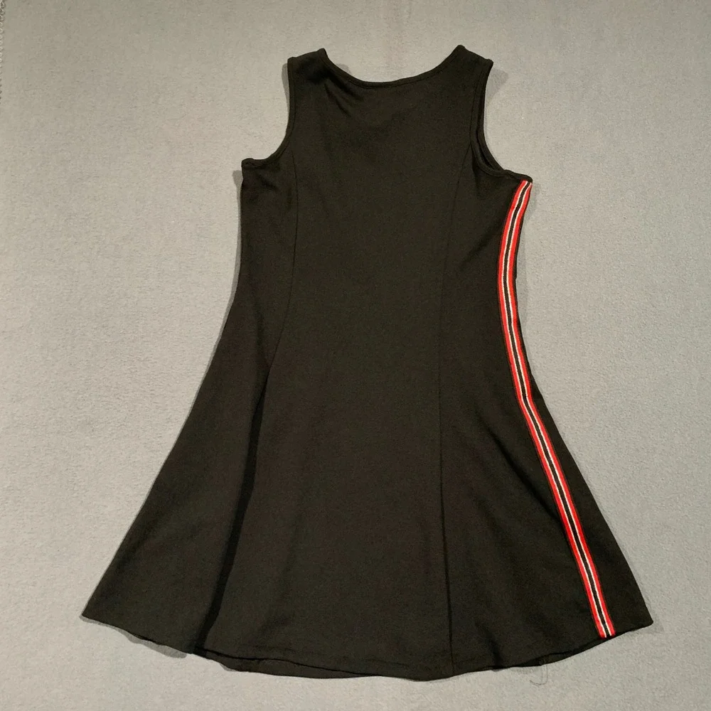 90s Athleisure Inspired Youth Large Black Sleeveless Dress‎ w Side Stripe Sporty